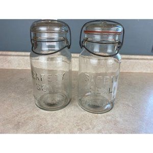 Vintage Safety Seal 4 Cup Canning Glass Jar With Locking Glass Lids Made In Cana